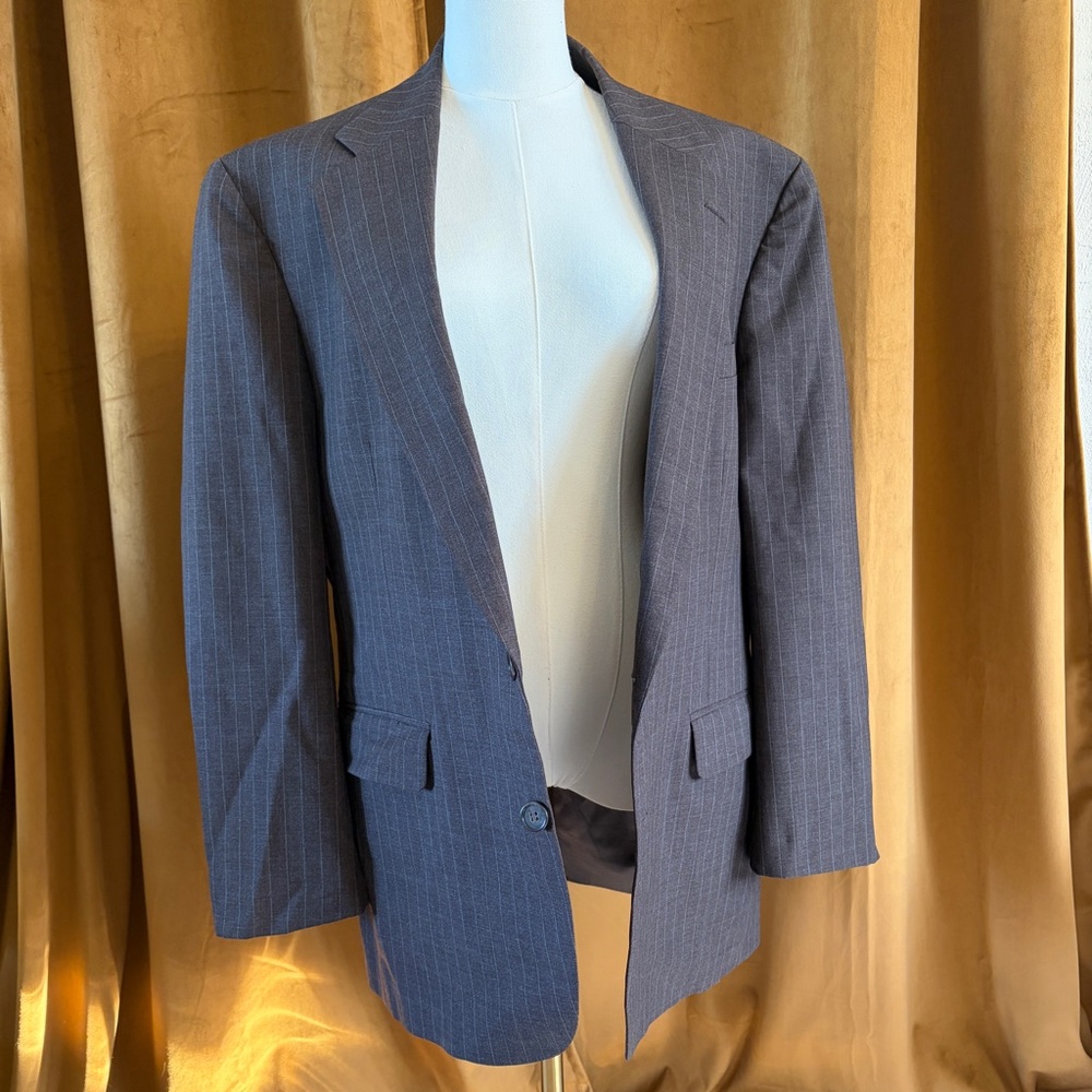 Vintage 80s 90s Botany 500 Pinstripe Wool Blazer Office Menswear Oversized Fit